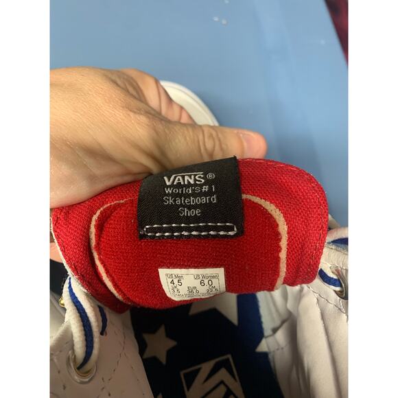 Vans Sk8-Hi USA Stars & Stripes White Leather Hi-Top Sneakers Men’s 4.5/ Women 6 - Picture 6 of 6